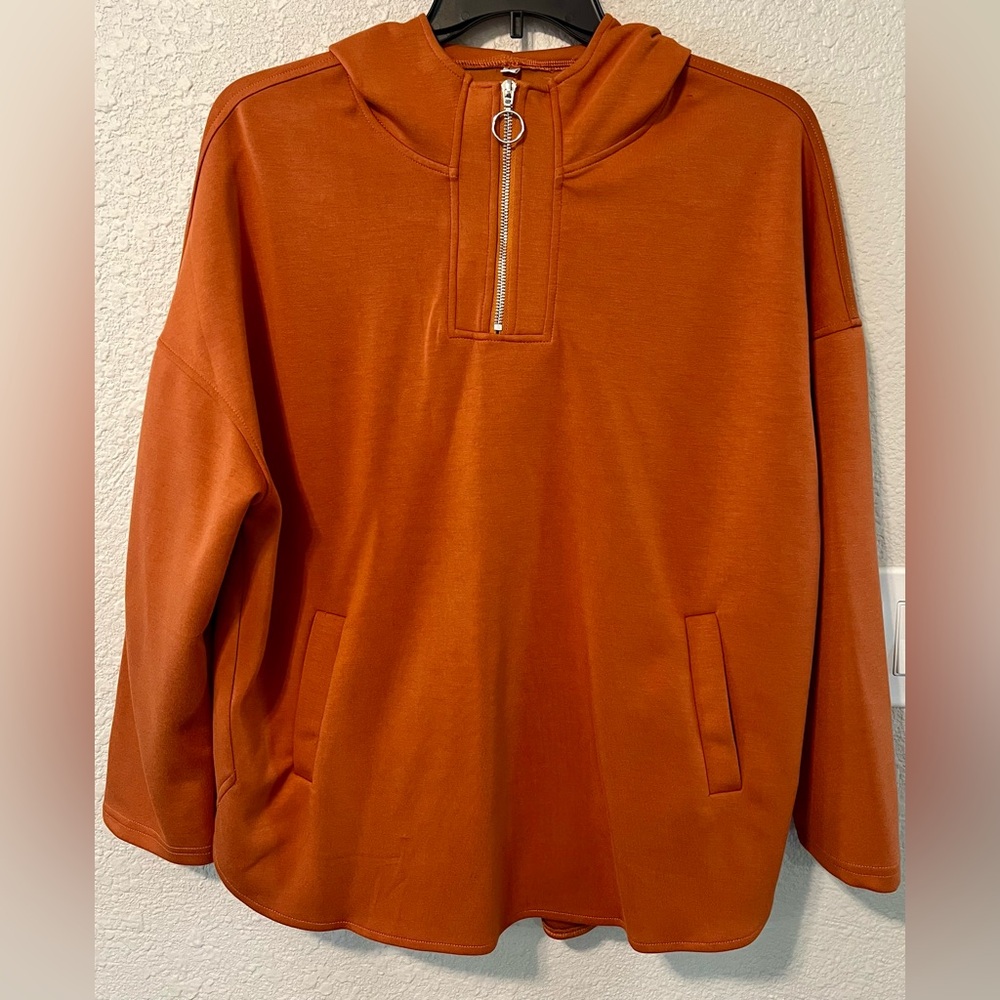 Burnt Orange Half-Zip Oversized Hoodie